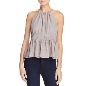 Joie Shawnette Vintage Silver Silk Pleated Peplum Blouse XXS NEW